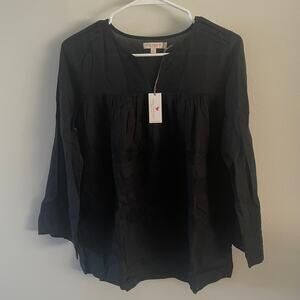 Pink Chicken Mary Blouse Womens XS Caviar Black Embroidered Peasant Boho Top NWT